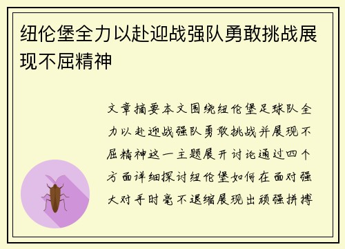 纽伦堡全力以赴迎战强队勇敢挑战展现不屈精神